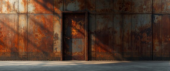 Rusted and weathered metal house walls