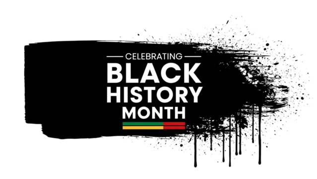 Celebrating black history month with a black brush stroke and colorful stripe on transparent background - Powered by Adobe