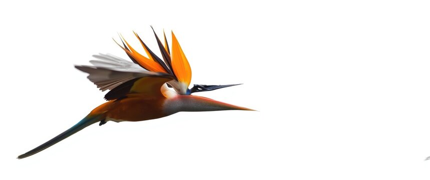 Isolated Bird of Paradise Flying on White Background