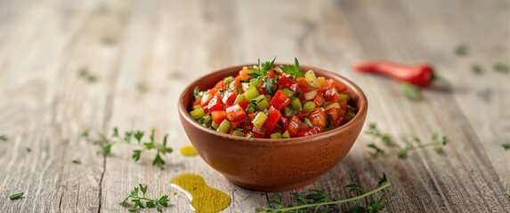 Spicy Turkish starter featuring tomatoes, bell pepper, parsley, mint, olive oil, and hot chili
