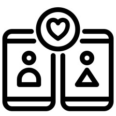 Online Dating Match Line Icon and Digital Connection