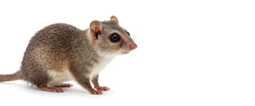 Tupaia Belangeri, Northern Treeshrew, standing sideways, facing camera, isolated on white background