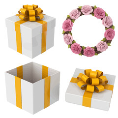 Collection of Gift Boxes and Floral Wreath Decorations