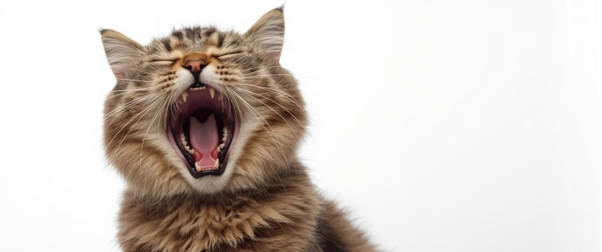 Cat experiencing choking or gagging from a lodged object at the back of the mouth while moving, with mouth wide open and in distress, emphasizing danger and first aid
