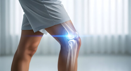 Anatomical View of Human Knee Joint with Painful Blue Inflammation.