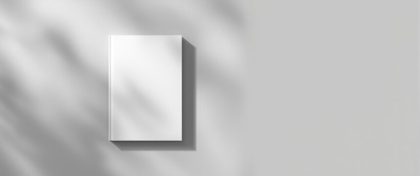 Empty white book on gray surface, blank book template