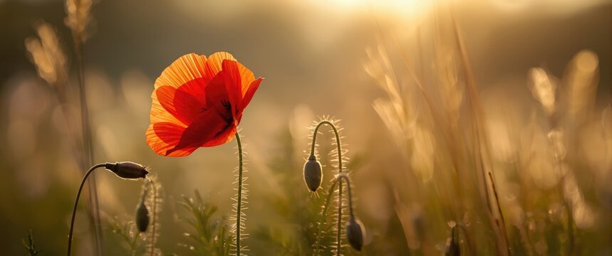 A poppy in full bloom during morning at Park Lingezegen