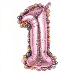 Obraz premium Celebration With a Number One Balloon Filled With Confetti and Colorful Decorations at a Birthday Party in a Home Setting During Daytime