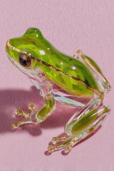 Colorful Glass Frog Figurine on Pink Background Displaying Artistry