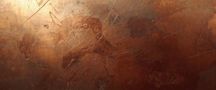 Old brushed brown metal wall featuring scratched surface and abstract textured background