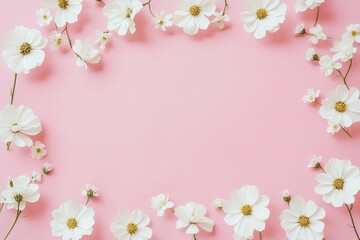 A pink backdrop adorned with delicate white flowers, elegantly framing the space and creating a fresh, cheerful atmosphere.