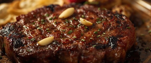 Grilled ribeye steak infused with herbs and spices