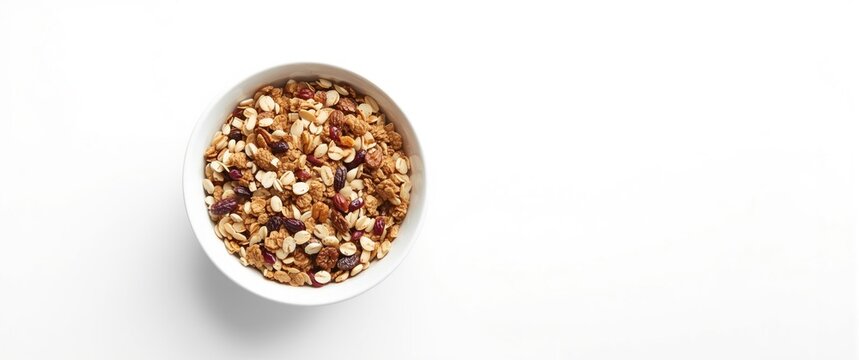 Background featuring a bowl of muesli isolated