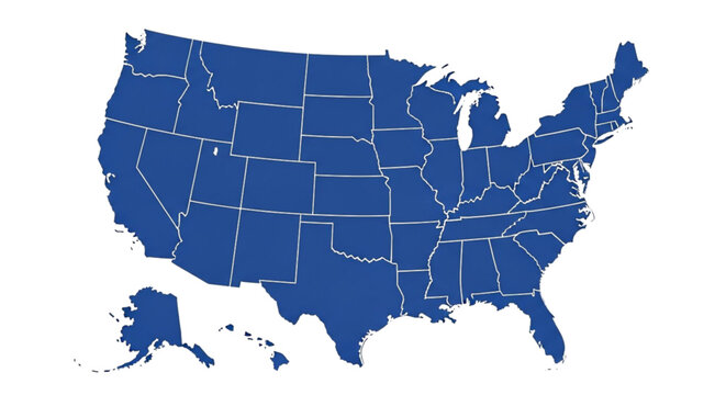 Outline map of United States with state borders in blue color  