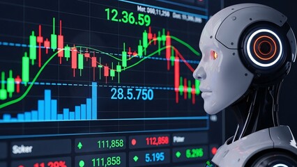 Advanced ai analyzing financial market trends on stock exchange