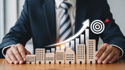 Businessman strategizing urban development with target focus