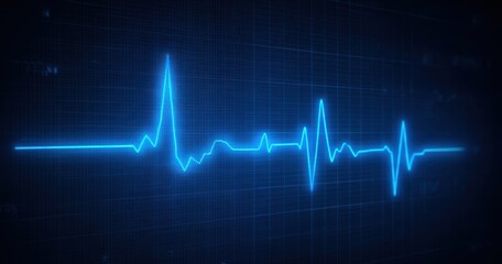 The Electrocardiogram Waveform Glowing Blue Pulse Line on Digital Grid Display