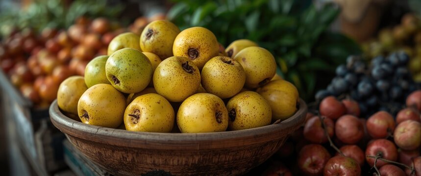 Market Stall Display of Ambarella(s) (Jew Plums) in Close-up
