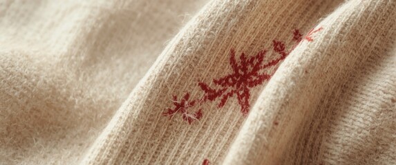 Soft Knitted Wool Textile Featuring Red Detail Thread and Scandinavian Warm Print