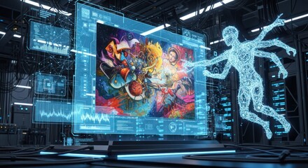 AIzaSyAzSjgftzwTUwsbgCk2T9gFkCxVUcWxqqw Futuristic Holographic Interface Showcasing Digital Art Creation