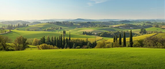 Naklejka premium Panoramic view of Tuscany's countryside in Italy