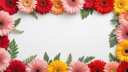 Obraz premium Gerbera bloom on plain white surface used as a layout backdrop for text or design elements