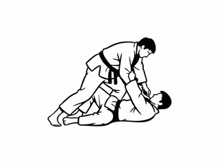 Fototapeta premium Martial arts athletes practicing Judo technique line art illustration