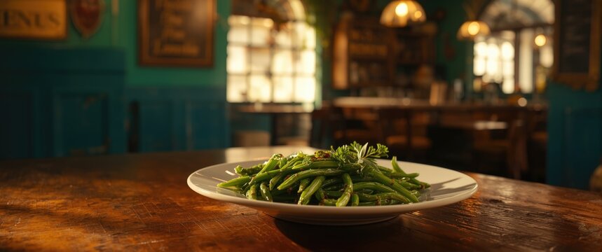 Brazilian restaurant food featuring green beans at Boteco