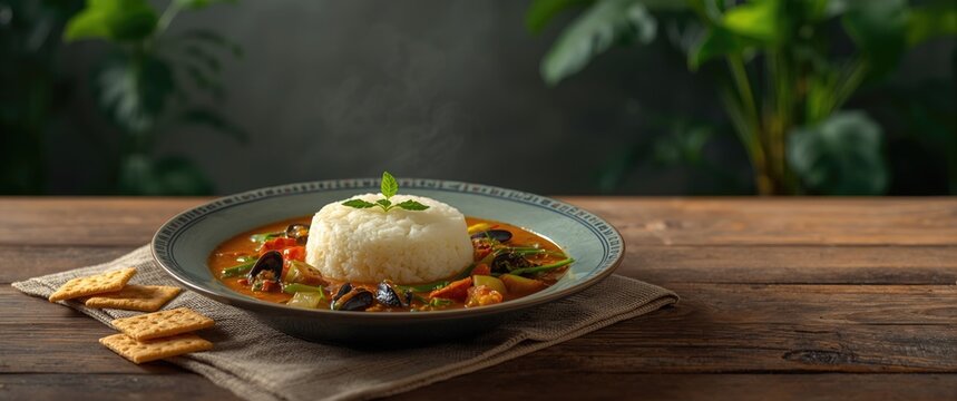Surabaya's Lontong Kupang: compressed rice cake served with soup, vegetables, and Kupang mussels