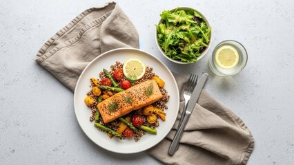 Healthy Salmon and Lentil Salad with Roasted Vegetables, AIzaSyAzSjgftzwTUwsbgCk2T9gFkCxVUcWxqqw