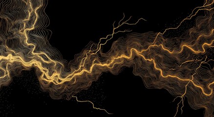 Digital art featuring golden abstract lightning bolts against a black background