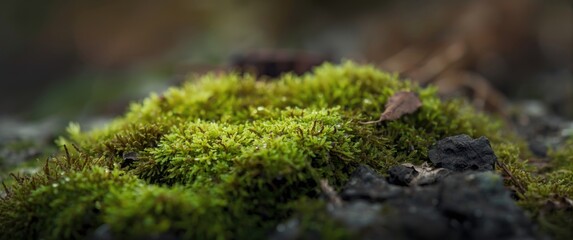 Detailed image of green moss featuring shallow DOF and selective focus
