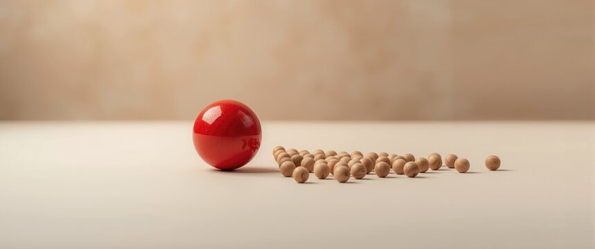 In the comfort zone concept, the abstract red ball stays inside the safe zone as the wood balls stay outside the area