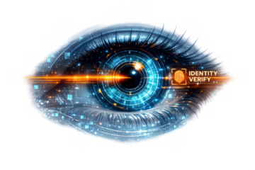 Digital eye scanning for biometric identity verification, securing data and privacy with advanced technology