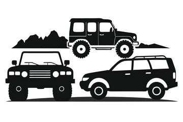 Off road vehicles mountain silhouette black and white illustration suv jeep truck © Creative Graphic Des