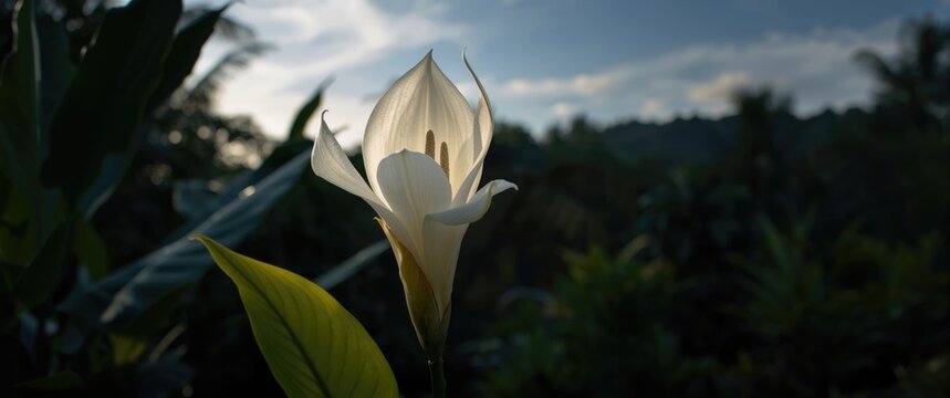 Fragrant large-flowered White night-blooming Epiphyllum oxypetalum that fades at sunrise