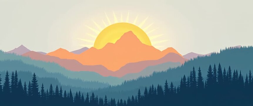 Majestic sunrise over layered mountain silhouettes with gentle ambient light motion and a slow cinematic pan, capturing serene landscape beauty and natural tranquility.