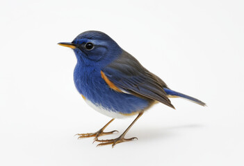 Obraz premium Siberian Blue Robin (Larvivora cyane), small migratory songbird of flycatcher family, with slender beak, white background