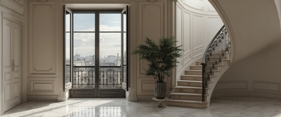 Elegant window overlooking a balcony