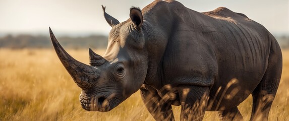 African black rhinoceros up close in a wildlife park, endangered mammal