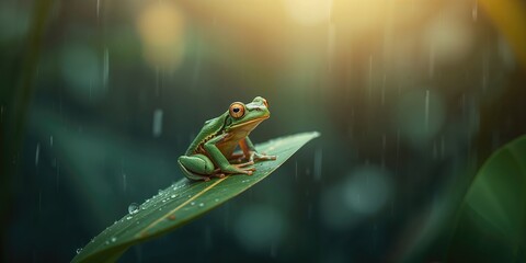 Osteocephalus leprieurii resting on foliage in the Peruvian Amazon, highlighting wildlife conservation efforts