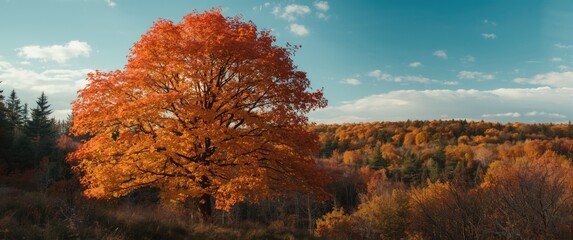 Tree with colorful orange and red leaves during autumn