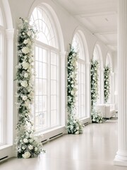 Elegant floral arrangements adorning grand windows