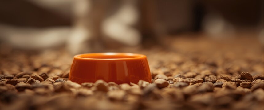 Background featuring a small orange bowl for pet and dry food