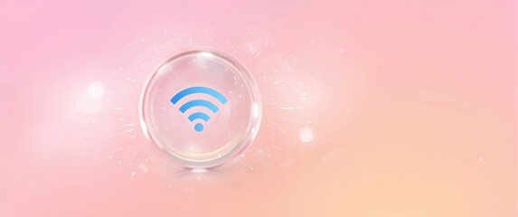 Vector transparent glass icon of a 5G Wi-Fi line with gradient blur button and glassmorphism, depicting wireless network and mobile internet symbol