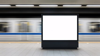 Modern subway station with blank advertisement display