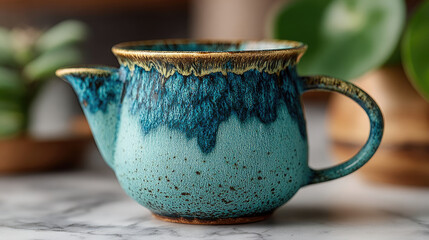Artisan Ceramic Teapot with Unique Glaze and Rustic Charm.