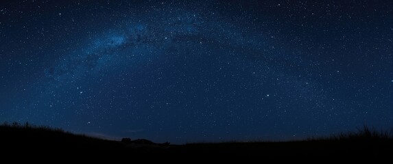 Naklejka premium Under the tranquil night sky: stars and the Milky Way in a dark summer starscape