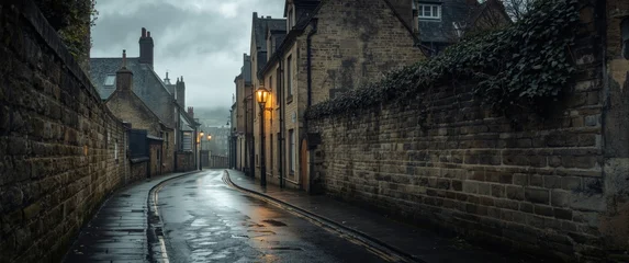 Sierkussen Smal steegje York, UK medieval alley on a rainy day featuring a wet pavement and narrow city centre passage  © Giovanni