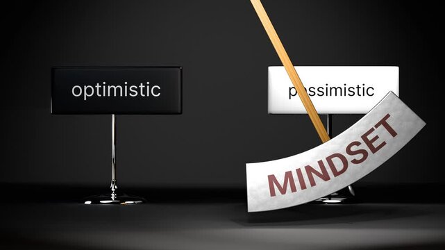 Mindset cycles between optimistic and pessimistic. Visualizing a repeated pattern of mindset that swings between extremities: optimistic and pessimistic. Repeating transition from one to another.